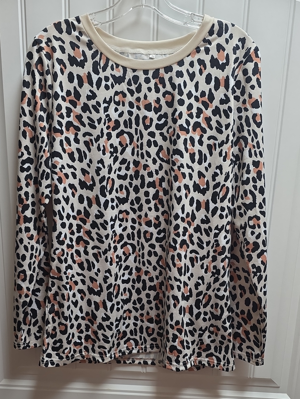 Leopard Print Long Sleeve Top in Cream, Black & Tan Medium
